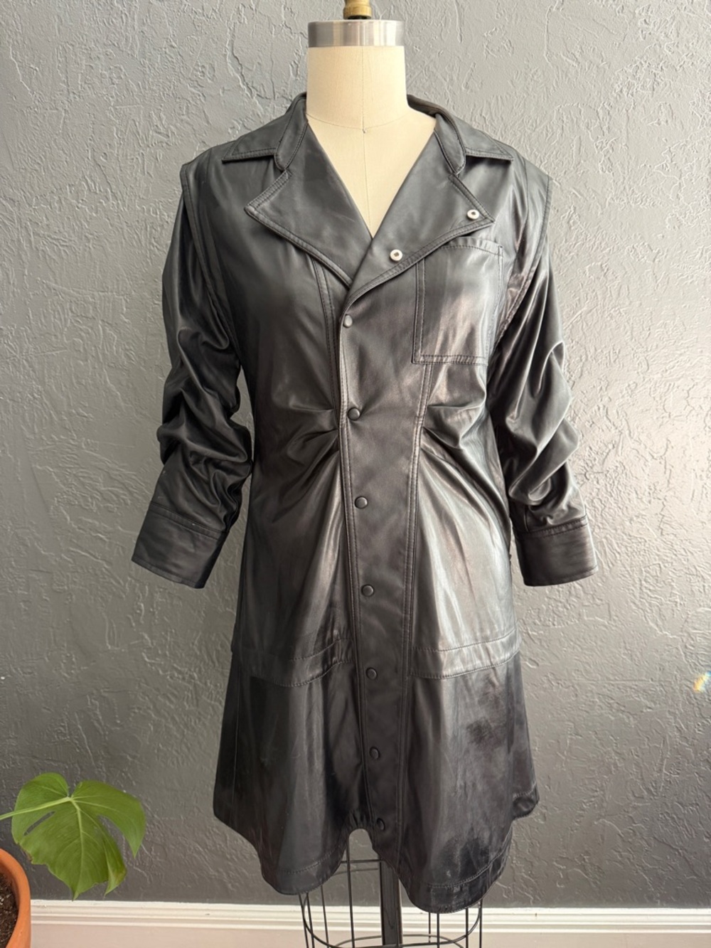 Derek Lam 10 Crosby Faux Leather Shirt Dress / Jacket – Black – Size 4 - Picture 1 of 4